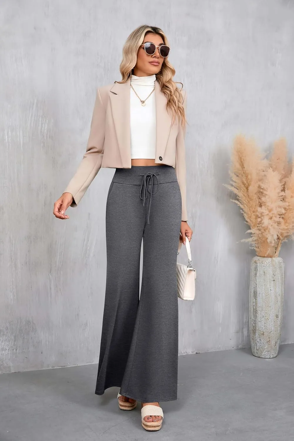 3 Pack Women's Wide Leg Pants Casual High Waist Flare Trousers Lounge Palazzo Yoga Sweatpants with Pockets
