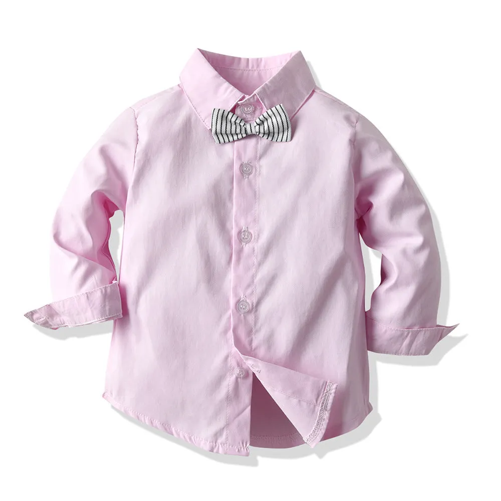 3 Pieces Set Baby Kid Boys Birthday Party Solid Color Bow Shirts And Striped Checked Vests Waistcoats And Pants Wholesale 23041127