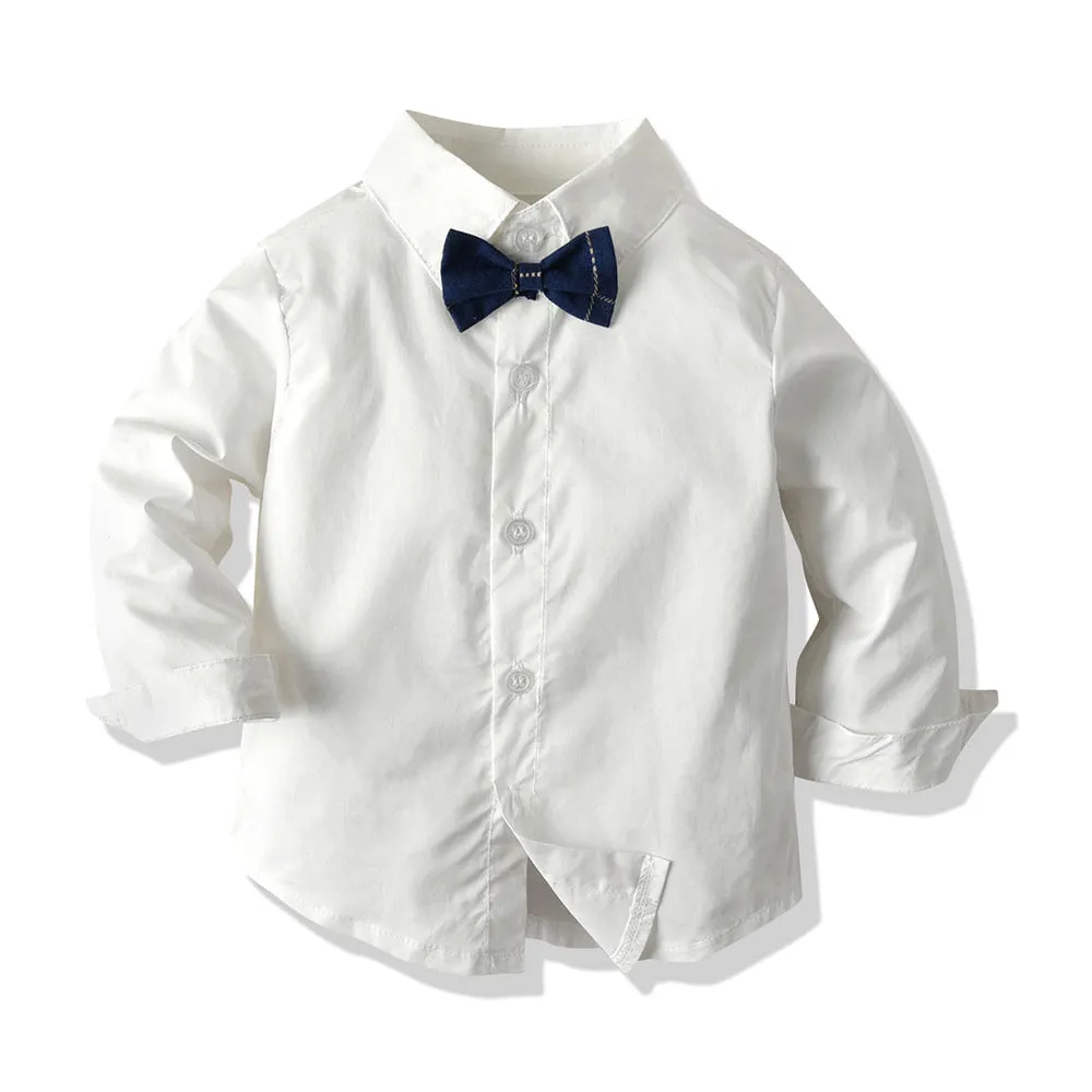 3 Pieces Set Baby Kid Boys Birthday Party Solid Color Bow Shirts And Striped Checked Vests Waistcoats And Pants Wholesale 23041127