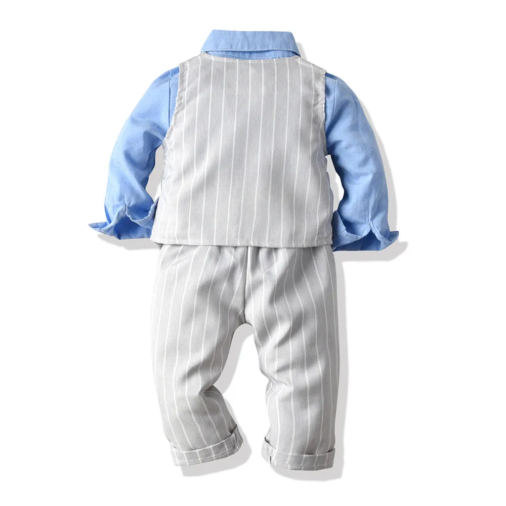 3 Pieces Set Baby Kid Boys Birthday Party Solid Color Bow Shirts And Striped Checked Vests Waistcoats And Pants Wholesale 23041127