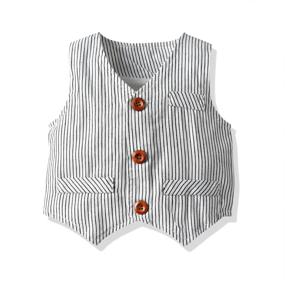 3 Pieces Set Baby Kid Boys Birthday Party Solid Color Bow Shirts And Striped Checked Vests Waistcoats And Pants Wholesale 23041127