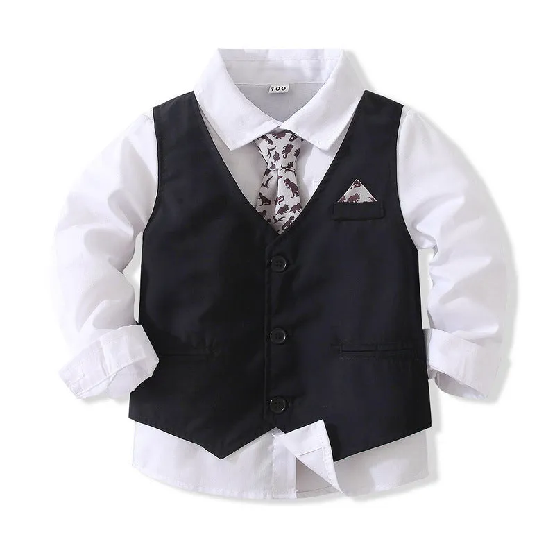 3 Pieces Set Baby Kid Boys Birthday Party Solid Color Bow Shirts Vests Waistcoats And Pants Wholesale 221216452