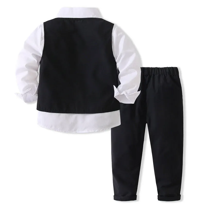 3 Pieces Set Baby Kid Boys Birthday Party Solid Color Bow Shirts Vests Waistcoats And Pants Wholesale 221216452