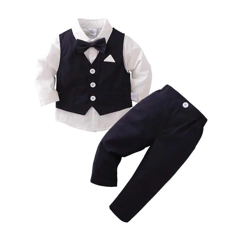 3 Pieces Set Baby Kid Boys Birthday Solid Color Bow Shirts And Vests Waistcoats And Pants Wholesale 230114271