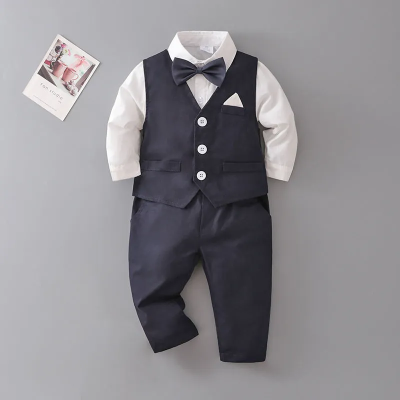 3 Pieces Set Baby Kid Boys Birthday Solid Color Bow Shirts And Vests Waistcoats And Pants Wholesale 230114271