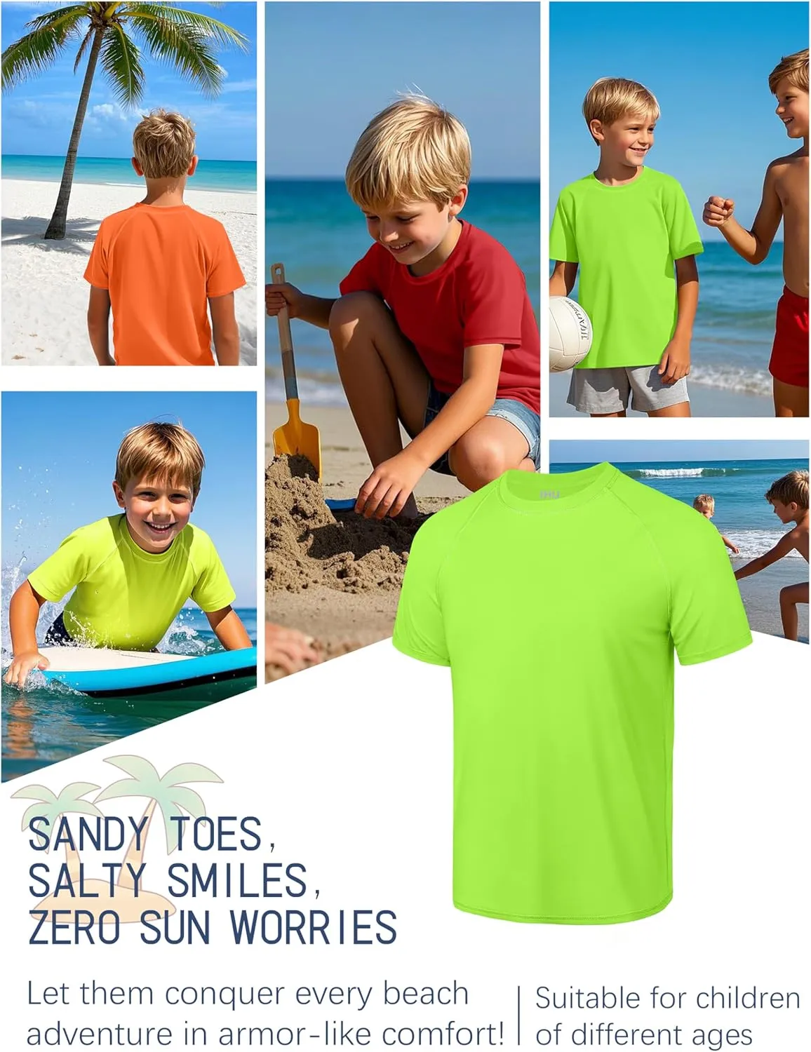 4 Pack Boys' Rash Guard Youth Neon Shirts UPF 50  Short Sleeve Swim Shirts Quick Dry Sun Protection Rashguard for Kids