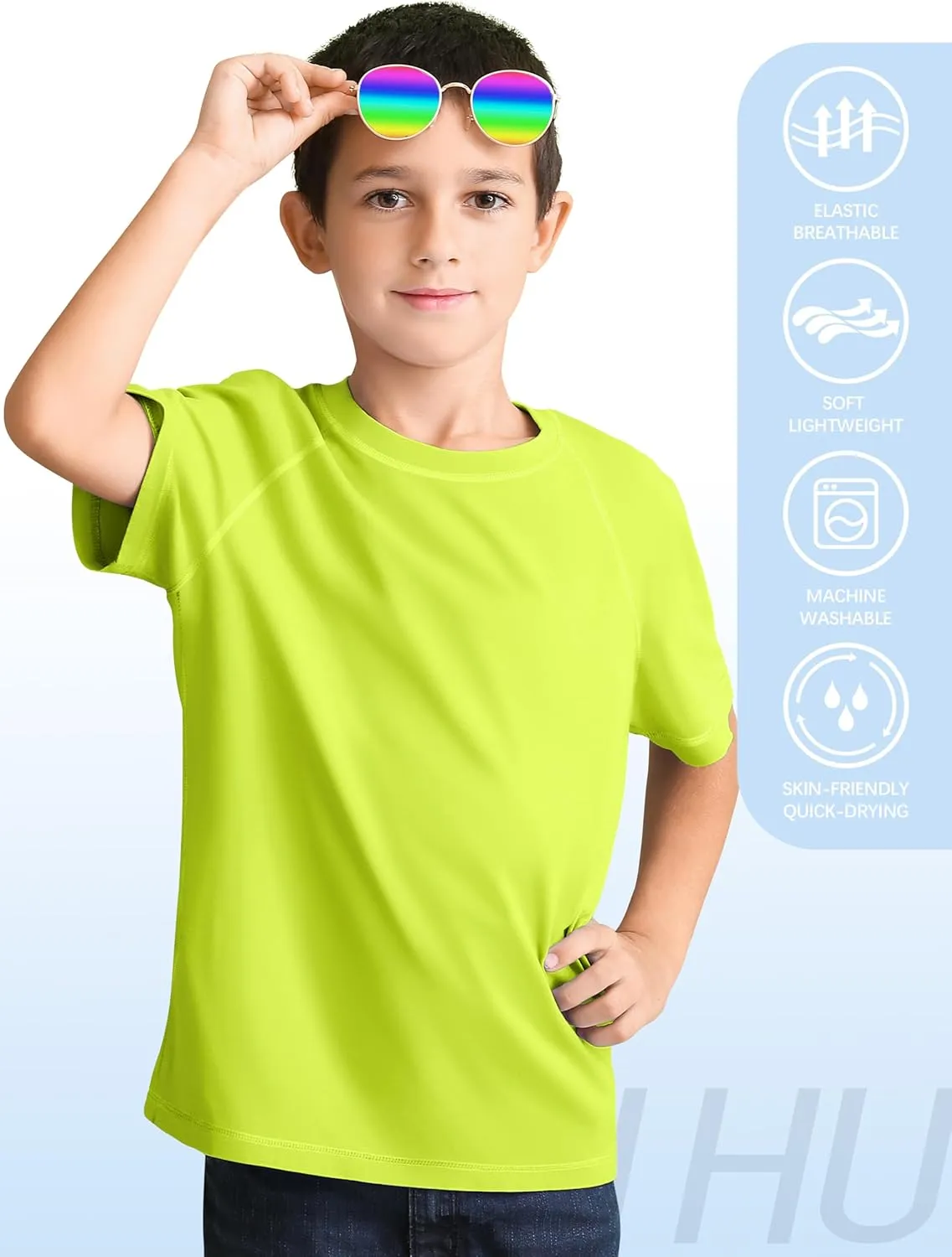 4 Pack Boys' Rash Guard Youth Neon Shirts UPF 50  Short Sleeve Swim Shirts Quick Dry Sun Protection Rashguard for Kids