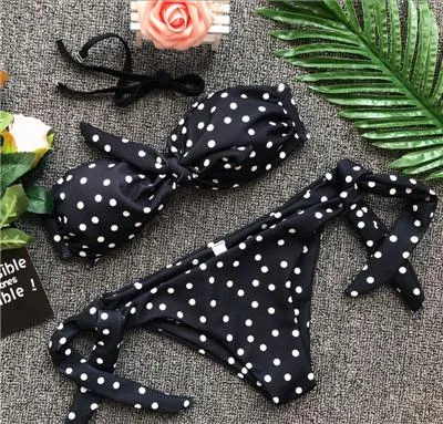 416 Strapless Bikini Push Up Padded Swimsuits Knot Dot Low Waist Swimwear Women
