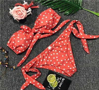 416 Strapless Bikini Push Up Padded Swimsuits Knot Dot Low Waist Swimwear Women