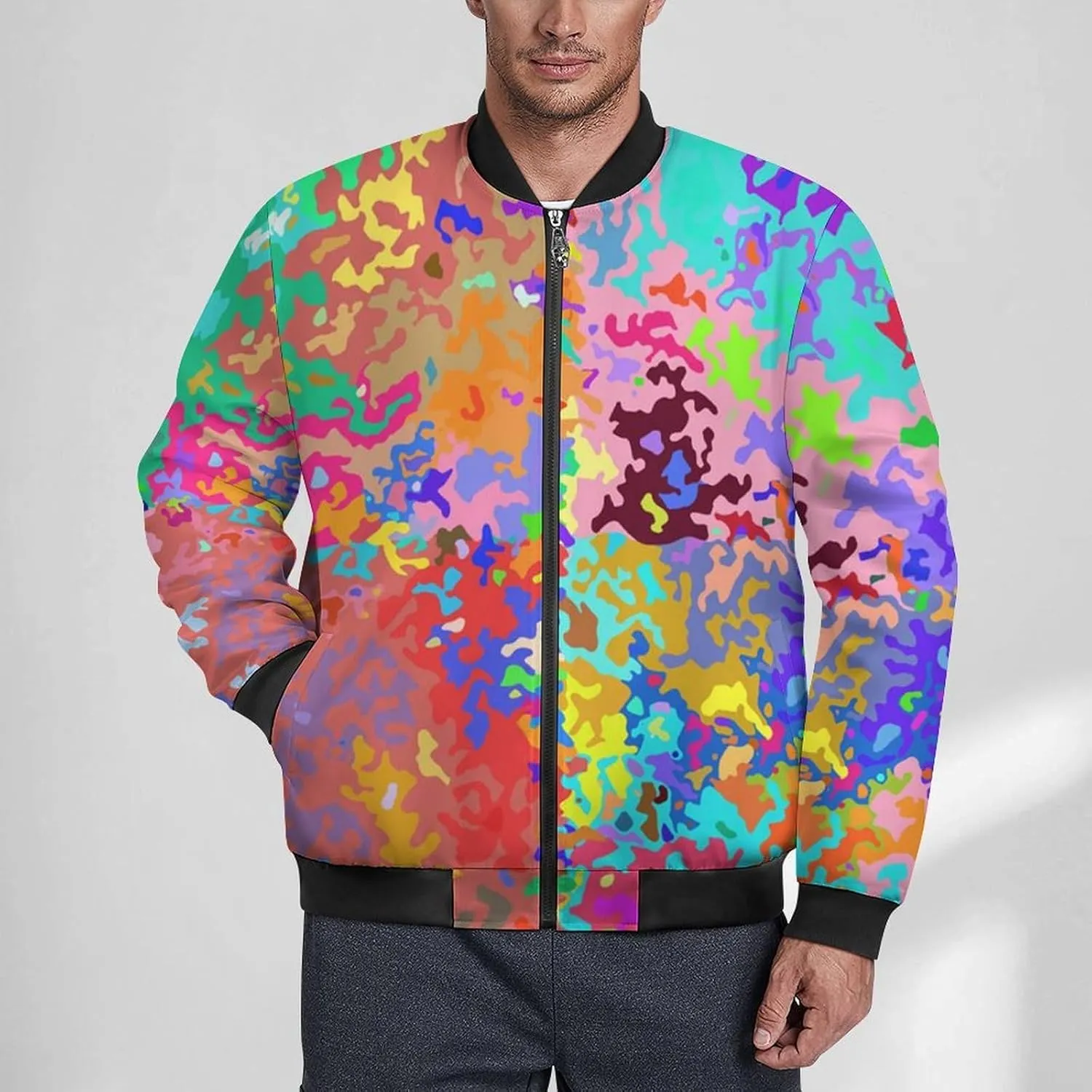 Abstract Colorful Camouflage Men's Bomber Jacket Lightweight Windbreaker Fashion Spring Fall Coats Casual Jackets for Men