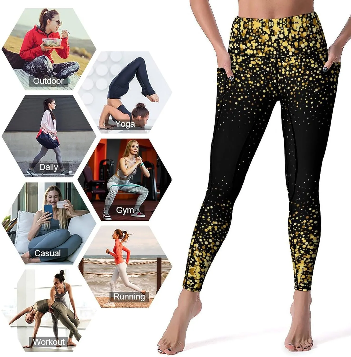 Abstract Flame Yoga Pants High Waist with Pockets Tummy Control Workout Running Leggings for Women