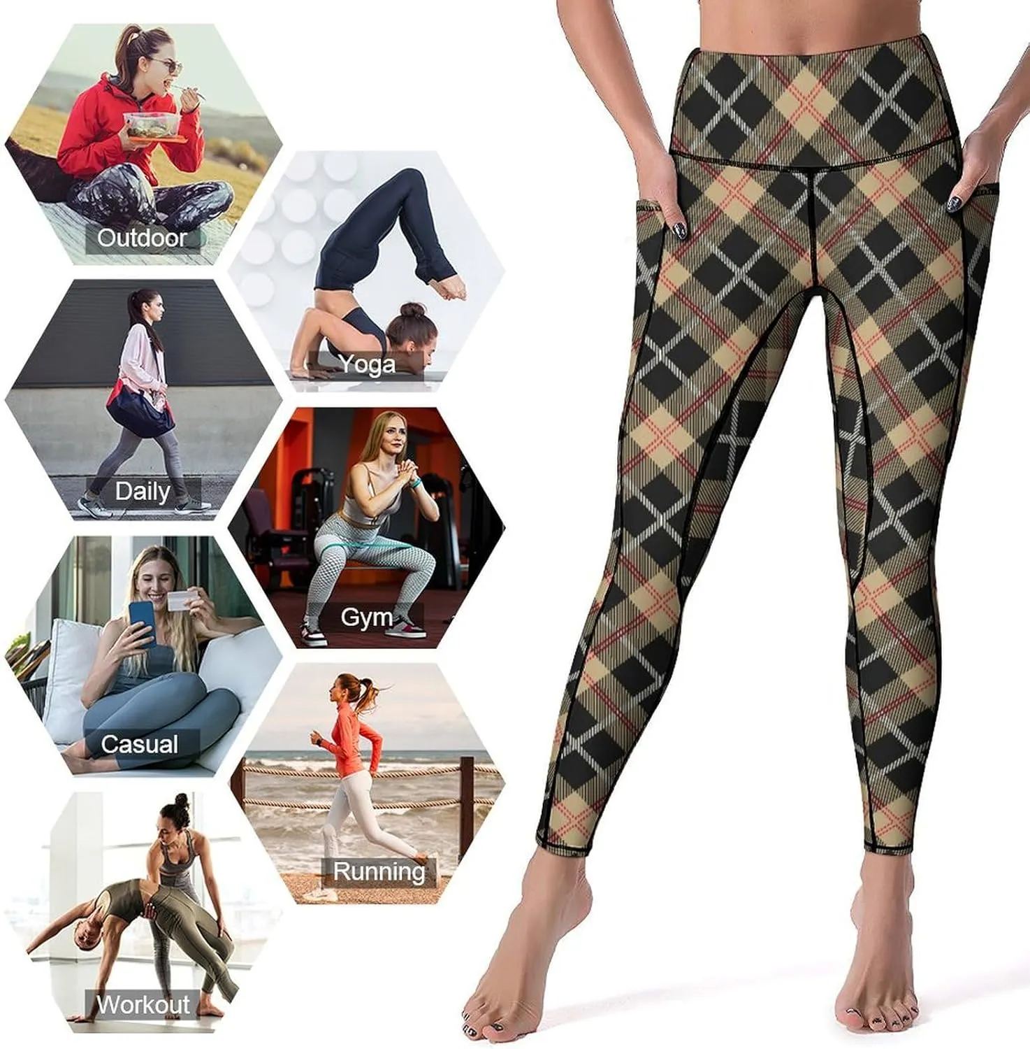 Abstract Flame Yoga Pants High Waist with Pockets Tummy Control Workout Running Leggings for Women