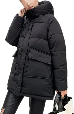 Adhdyuud Women Winter Long Coats Hooded Solid Puffer Jackets Big Pockets Cotton Padded Casual Warm Bubble Parka