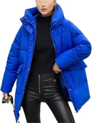 Adhdyuud Women Winter Long Coats Hooded Solid Puffer Jackets Big Pockets Cotton Padded Casual Warm Bubble Parka