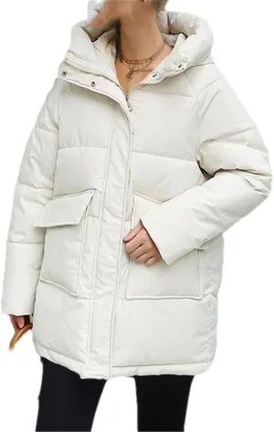 Adhdyuud Women Winter Long Coats Hooded Solid Puffer Jackets Big Pockets Cotton Padded Casual Warm Bubble Parka