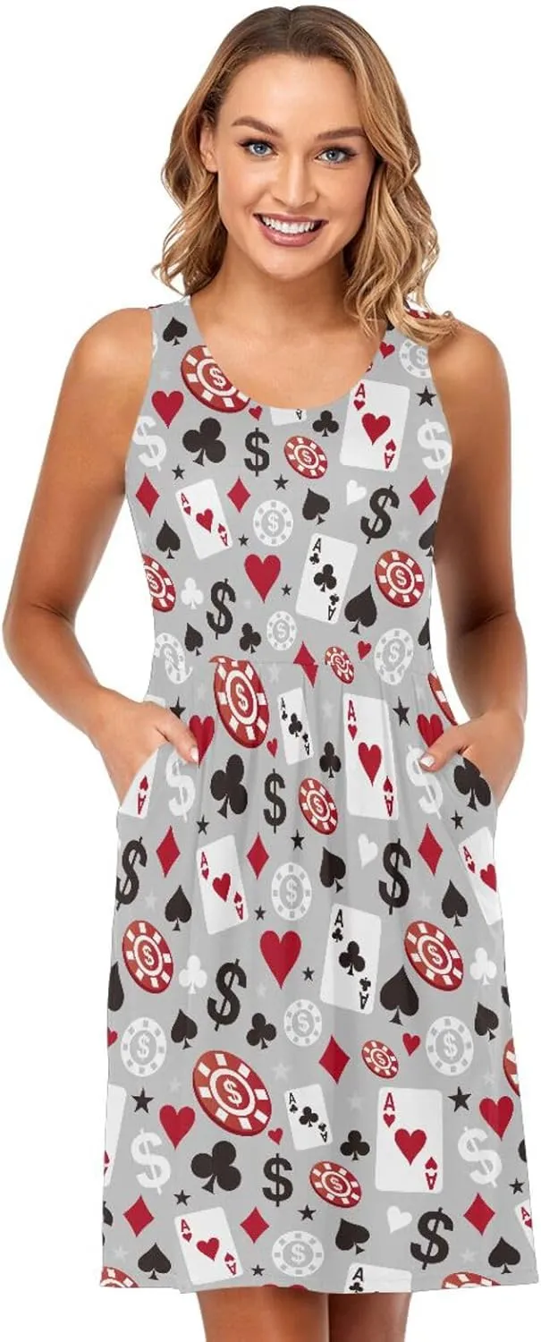 ALAZA Cute Bee Women's Summer Dress Sun Dress Sleeveless with Pockets