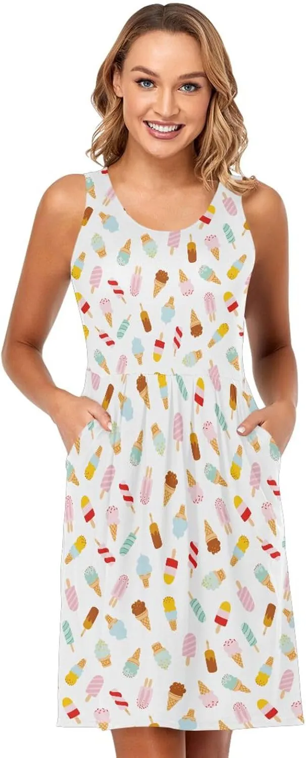 ALAZA Cute Bee Women's Summer Dress Sun Dress Sleeveless with Pockets