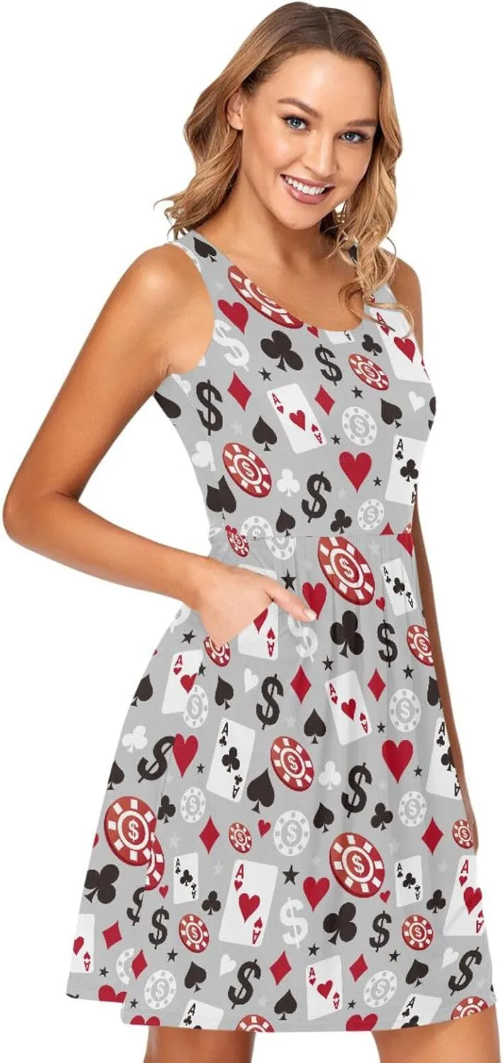 ALAZA Cute Bee Women's Summer Dress Sun Dress Sleeveless with Pockets