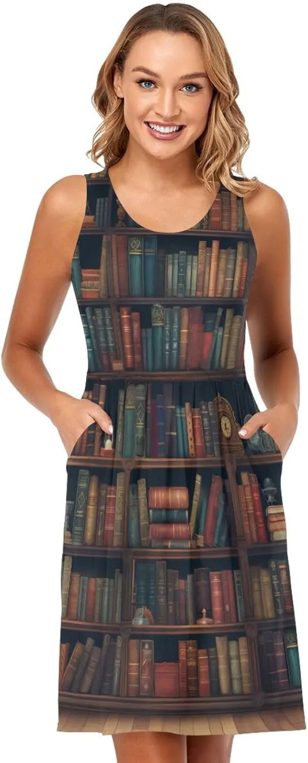 ALAZA Cute Bee Women's Summer Dress Sun Dress Sleeveless with Pockets
