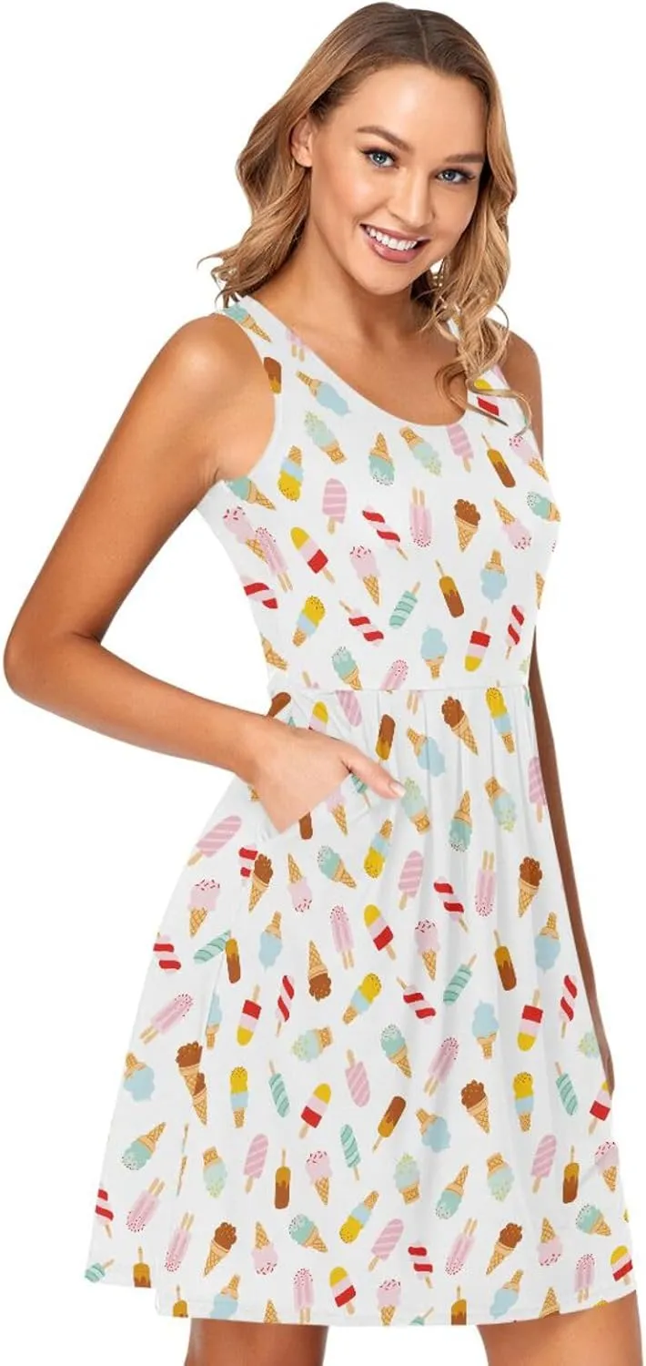 ALAZA Cute Bee Women's Summer Dress Sun Dress Sleeveless with Pockets