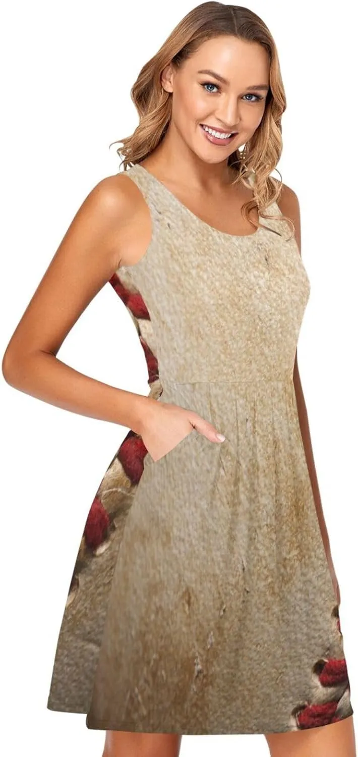 ALAZA Cute Bee Women's Summer Dress Sun Dress Sleeveless with Pockets