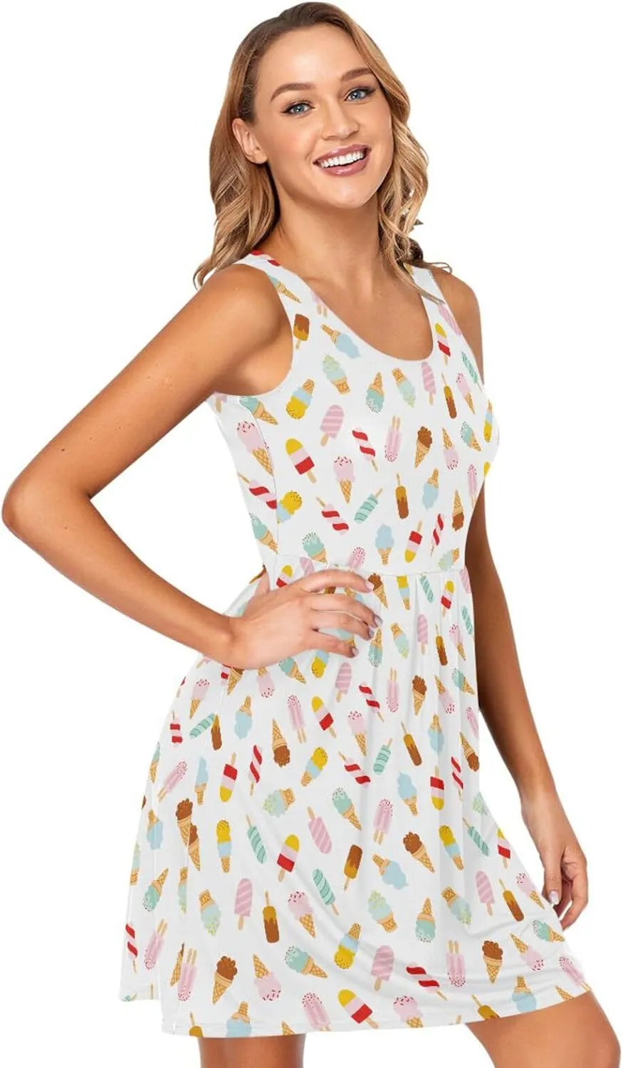 ALAZA Cute Bee Women's Summer Dress Sun Dress Sleeveless with Pockets
