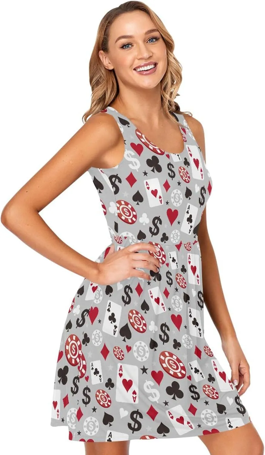 ALAZA Cute Bee Women's Summer Dress Sun Dress Sleeveless with Pockets