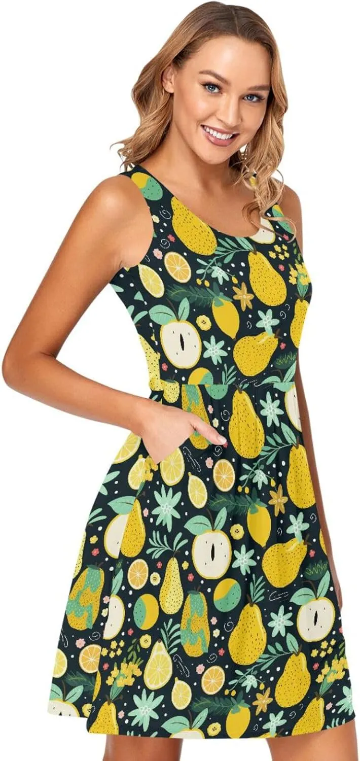 ALAZA Cute Capybara Water Lily Women's Summer Dress Sun Dress Sleeveless with Pockets