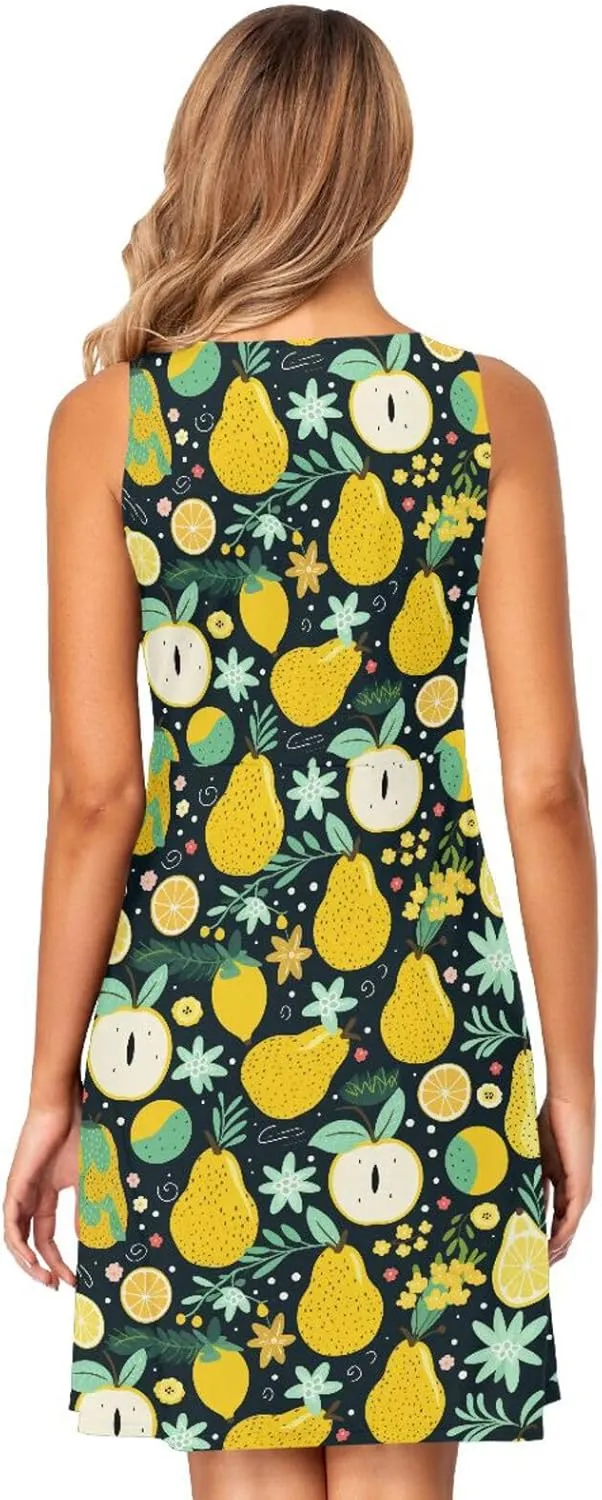ALAZA Cute Capybara Water Lily Women's Summer Dress Sun Dress Sleeveless with Pockets