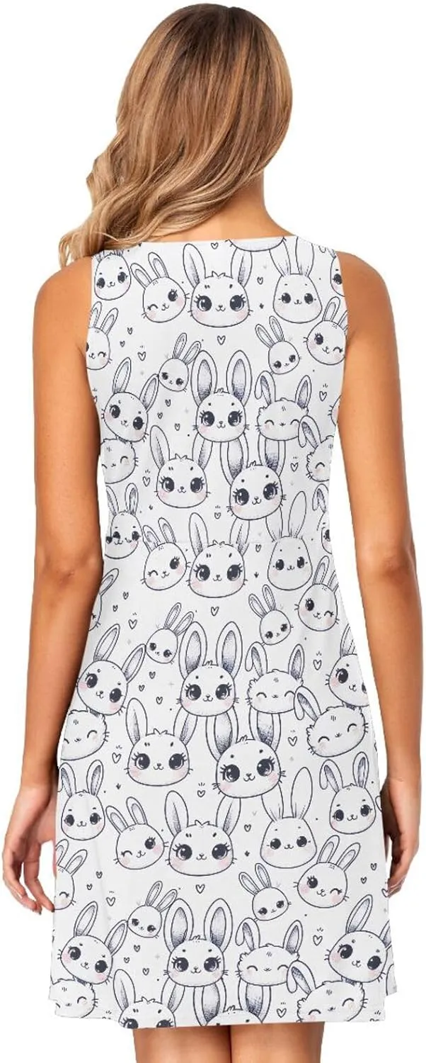 ALAZA Cute Capybara Water Lily Women's Summer Dress Sun Dress Sleeveless with Pockets