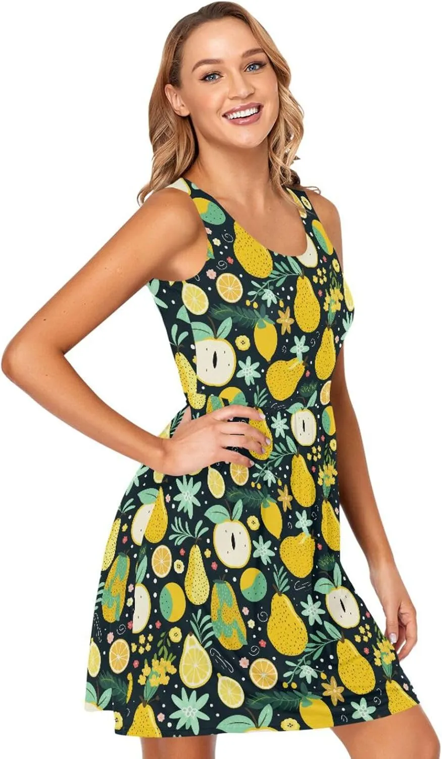 ALAZA Cute Capybara Water Lily Women's Summer Dress Sun Dress Sleeveless with Pockets