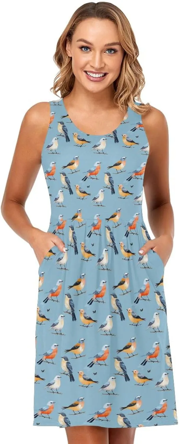 ALAZA Cute Capybara Water Lily Women's Summer Dress Sun Dress Sleeveless with Pockets