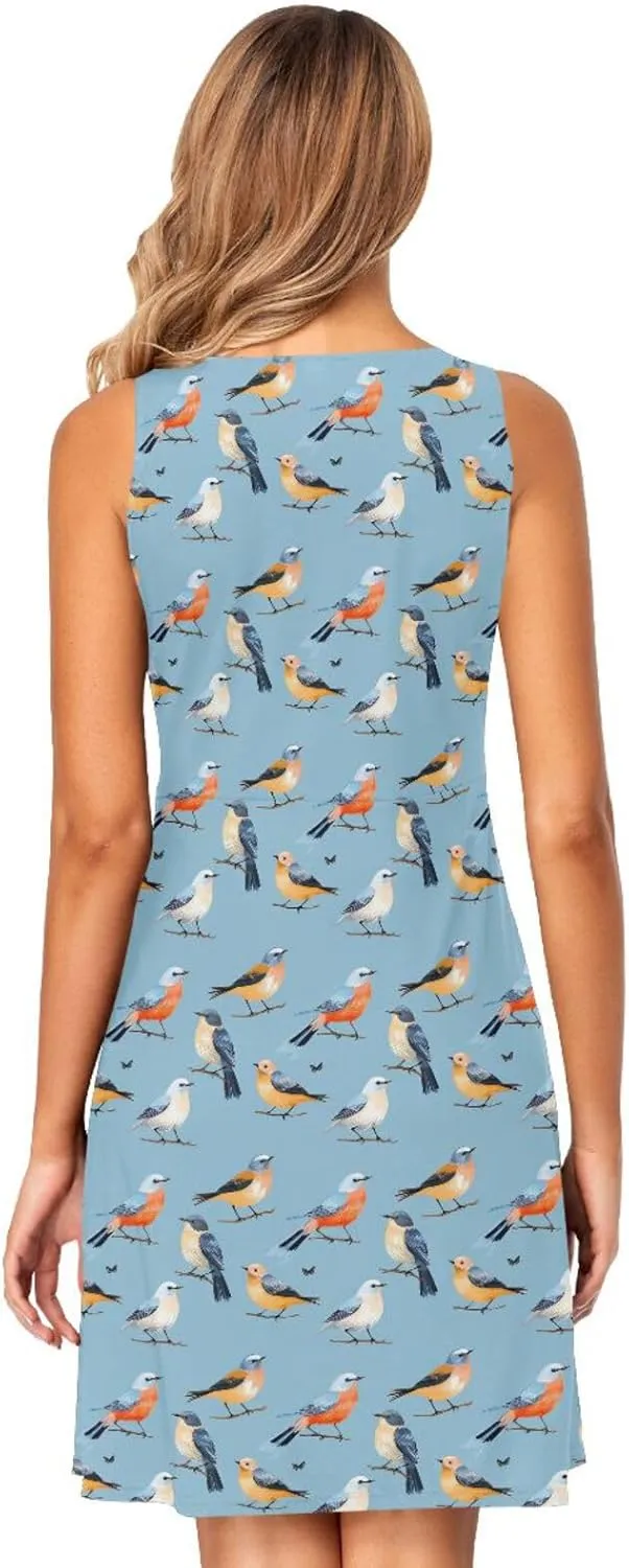 ALAZA Cute Capybara Water Lily Women's Summer Dress Sun Dress Sleeveless with Pockets