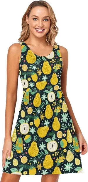 ALAZA Cute Capybara Water Lily Women's Summer Dress Sun Dress Sleeveless with Pockets