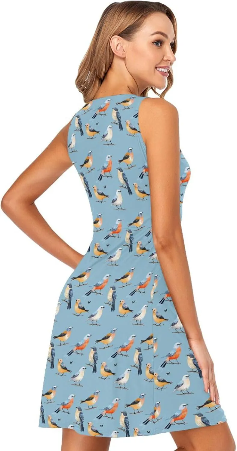 ALAZA Cute Capybara Water Lily Women's Summer Dress Sun Dress Sleeveless with Pockets