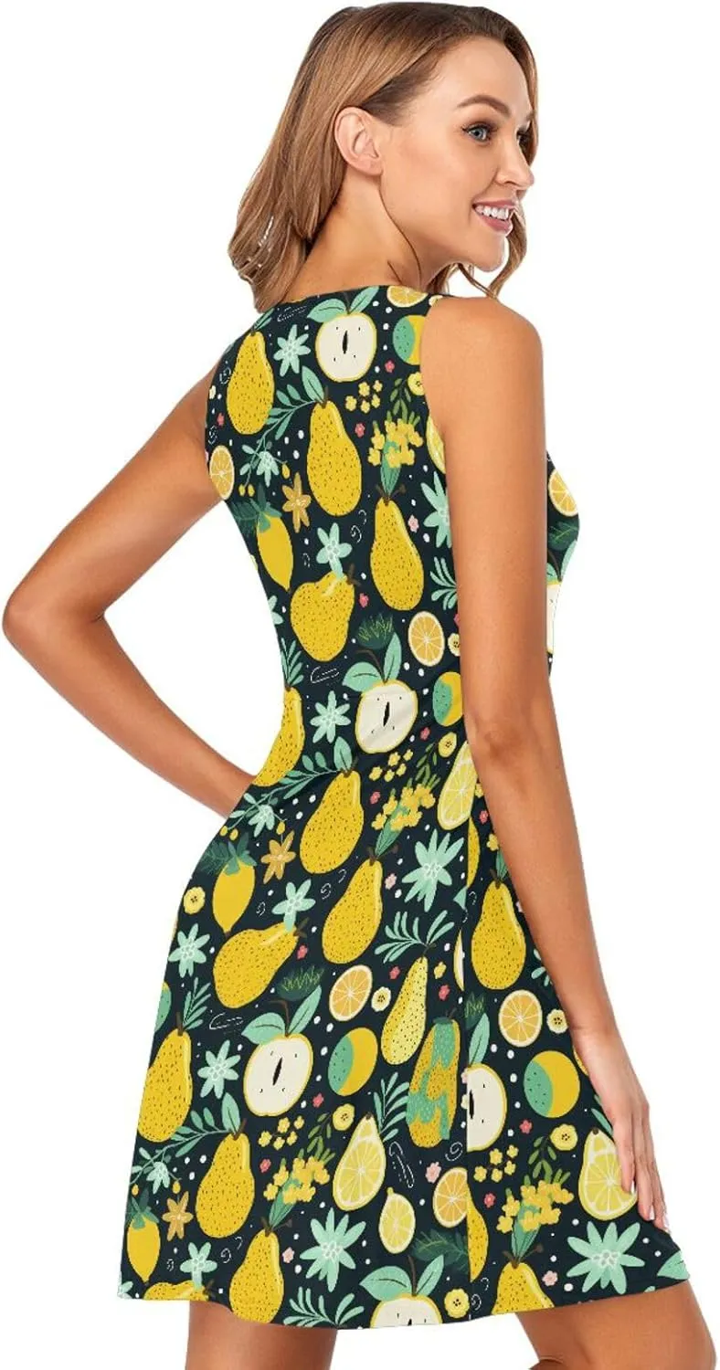 ALAZA Cute Capybara Water Lily Women's Summer Dress Sun Dress Sleeveless with Pockets