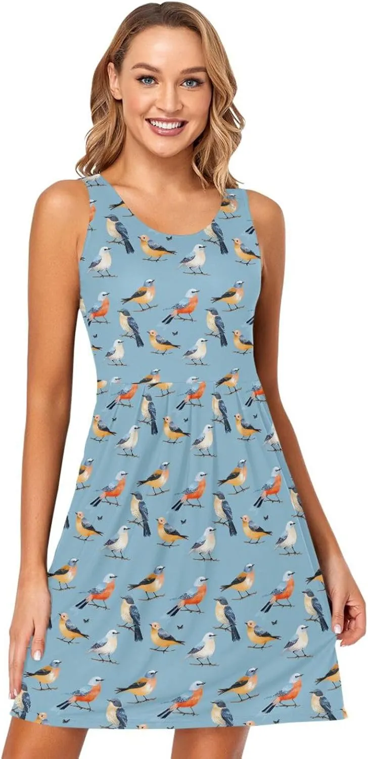 ALAZA Cute Capybara Water Lily Women's Summer Dress Sun Dress Sleeveless with Pockets