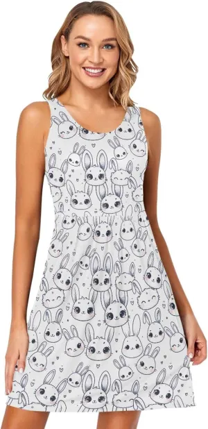ALAZA Cute Capybara Water Lily Women's Summer Dress Sun Dress Sleeveless with Pockets