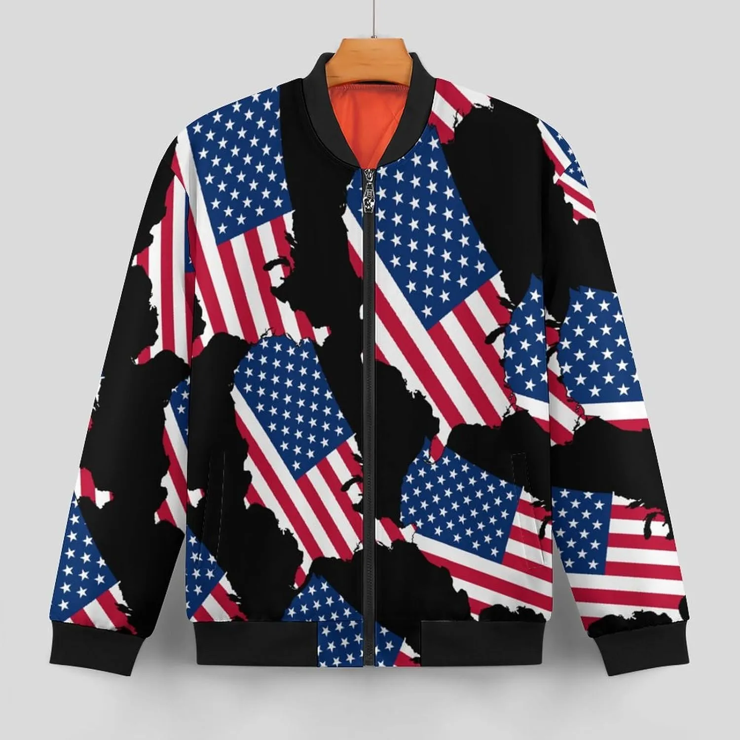 America Flag Map Men's Bomber Jacket Lightweight Windbreaker Fashion Spring Fall Coats Casual Jackets for Men