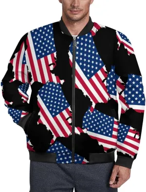 America Flag Map Men's Bomber Jacket Lightweight Windbreaker Fashion Spring Fall Coats Casual Jackets for Men