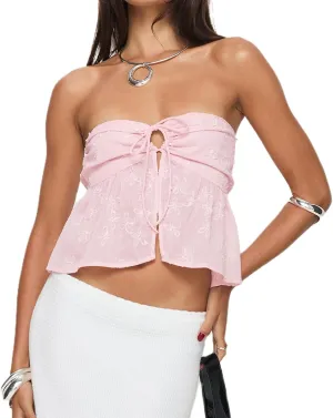 Amiblvowa Women Tie Front Tube Top Sexy Sleeveless Strapless Flowy Ruffle Hem Peplum Bandeau Top Y2K Cute Going Out Crop Tank
