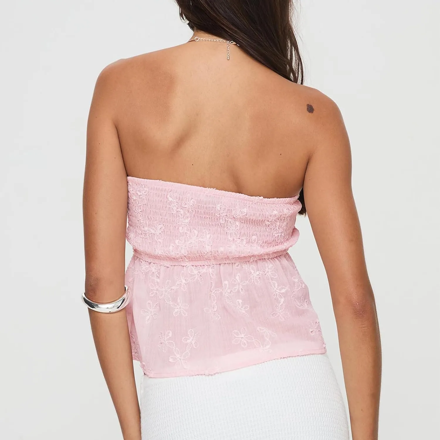 Amiblvowa Women Tie Front Tube Top Sexy Sleeveless Strapless Flowy Ruffle Hem Peplum Bandeau Top Y2K Cute Going Out Crop Tank