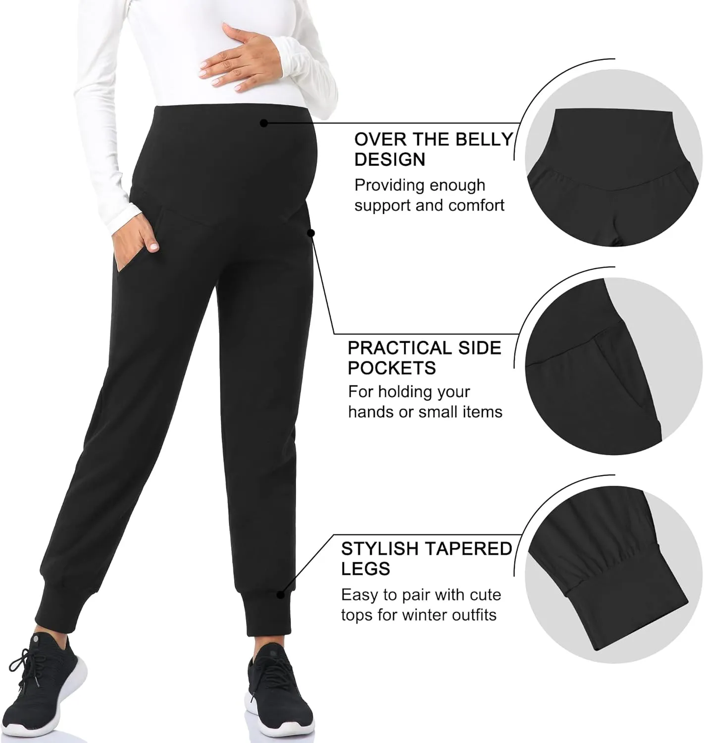 AMPOSH Women's Maternity Pants Stretchy Lounge Workout Pants Casual Loose Comfy Pregnancy Joggers with Pockets