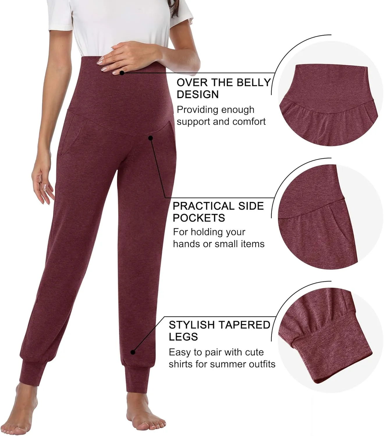 AMPOSH Women's Maternity Pants Stretchy Lounge Workout Pants Casual Loose Comfy Pregnancy Joggers with Pockets