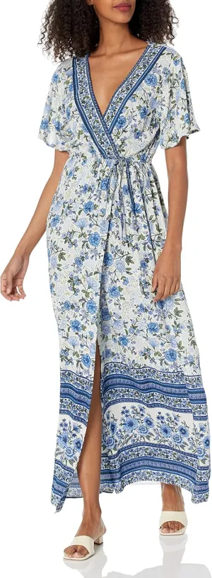 Angie Women's Short Sleeve Faux Wrap Maxi Dress
