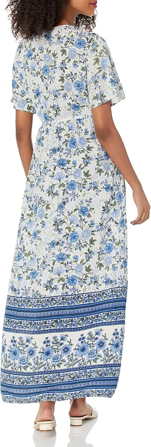 Angie Women's Short Sleeve Faux Wrap Maxi Dress