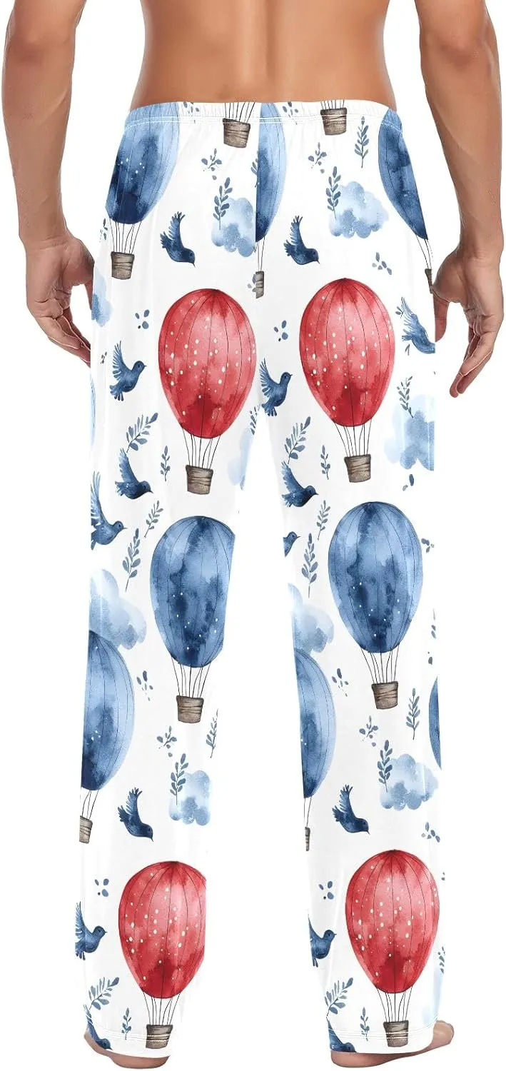 Animal Leaves Hot Air Balloon Men's Pajama Pants Lightweight Sleepwear Bottom Lounge Pants