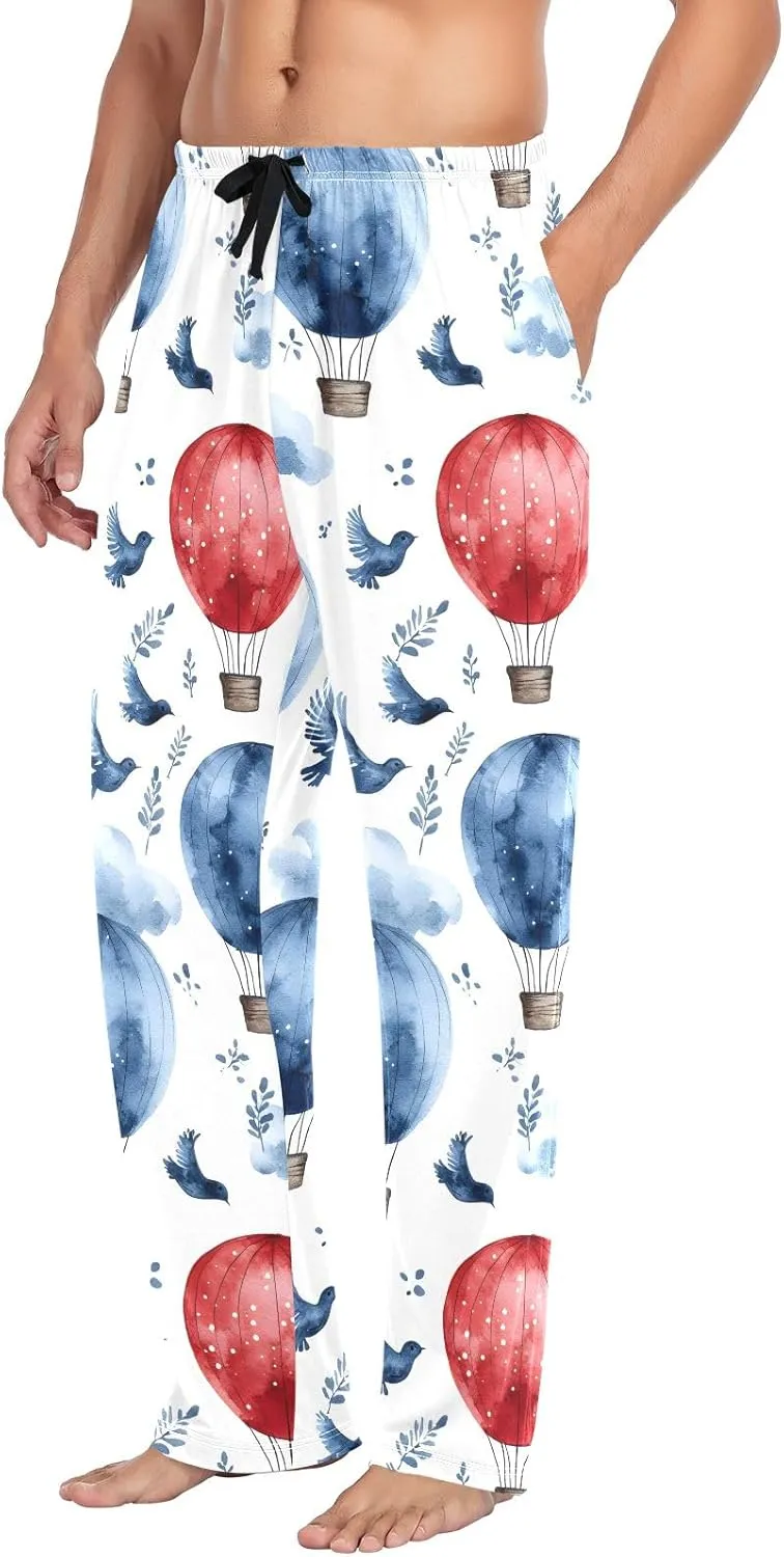 Animal Leaves Hot Air Balloon Men's Pajama Pants Lightweight Sleepwear Bottom Lounge Pants
