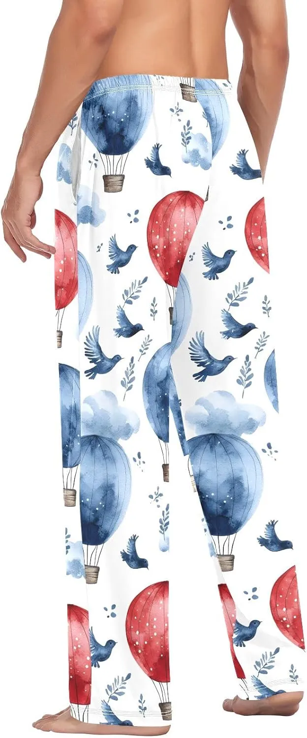 Animal Leaves Hot Air Balloon Men's Pajama Pants Lightweight Sleepwear Bottom Lounge Pants