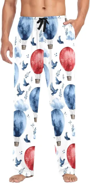Animal Leaves Hot Air Balloon Men's Pajama Pants Lightweight Sleepwear Bottom Lounge Pants